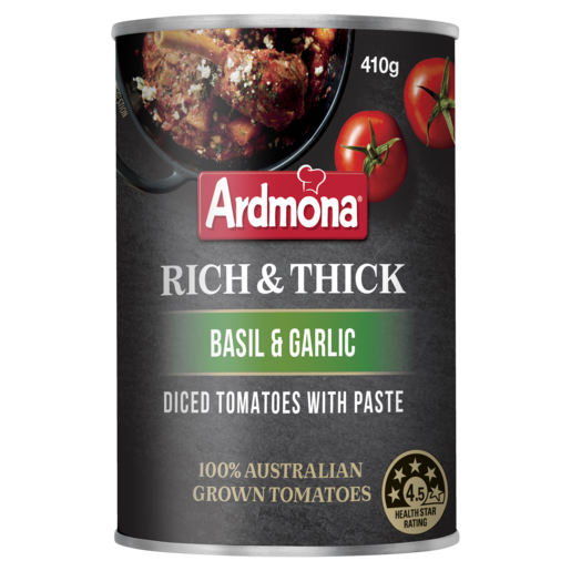 Ardmona Rich & Thick Diced Tomatoes with Paste Basil & Garlic 410g