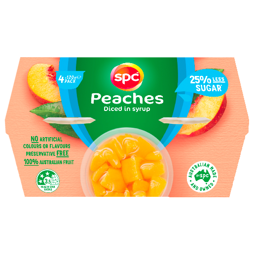 SPC 25% Less Sugar Diced Peaches Fruit Cups 4x120g
