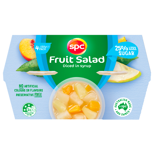 SPC 25% Less Sugar Diced Fruit Salad in Juice Fruit Cups 4x120g
