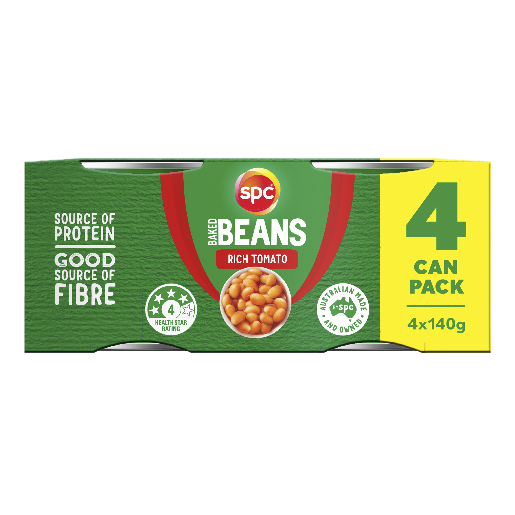 SPC Baked Beans Rich Tomato 4 Pack 140g