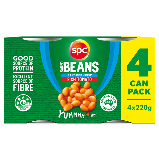SPC Baked Beans Rich Tomato Salt Reduced Multipack 4x220g