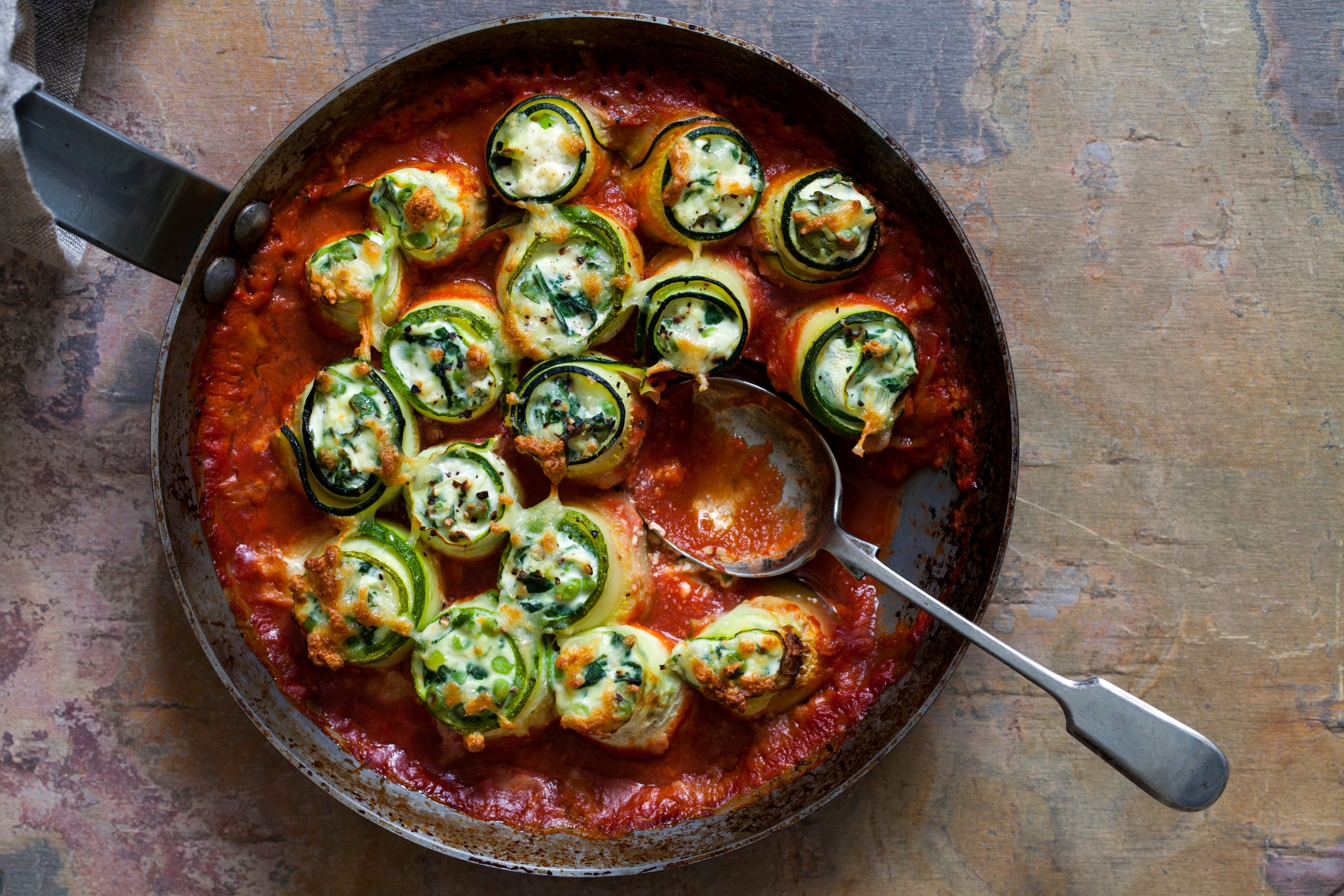 Zucchini Cannelloni with Ricotta and Peas